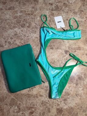 triangl swimwear Aqua & Green Shimmer Bikini Set with Pouch